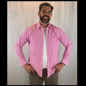Ralph Lauren Pink Gingham Button Down Shirt Sz Lg